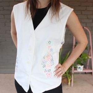 Vintage Kawaii Pastel Floral Embroidered Vest